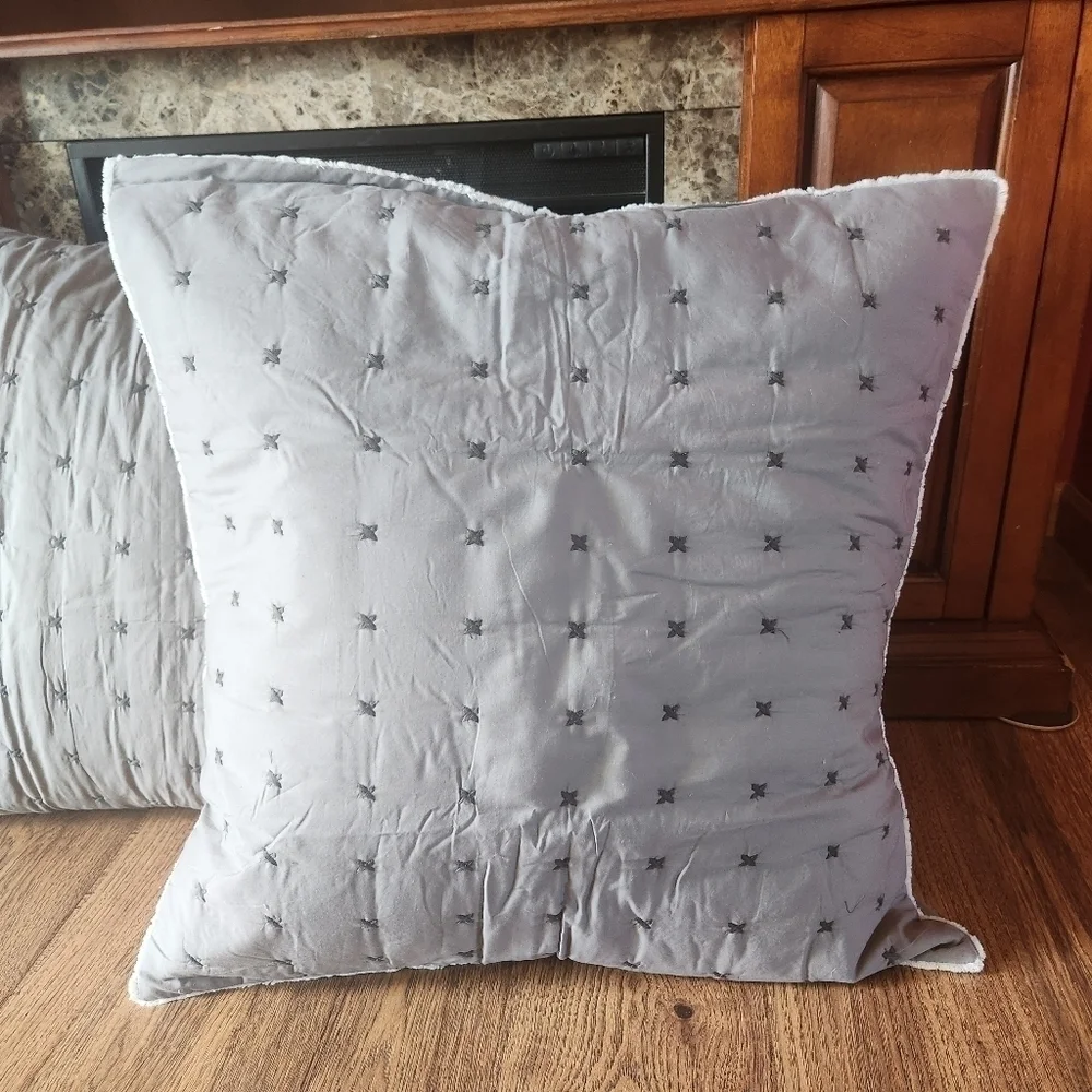 NWOT Gray Patchwork Euro Pillow Covers Set of 2 - Picture 2 of 3